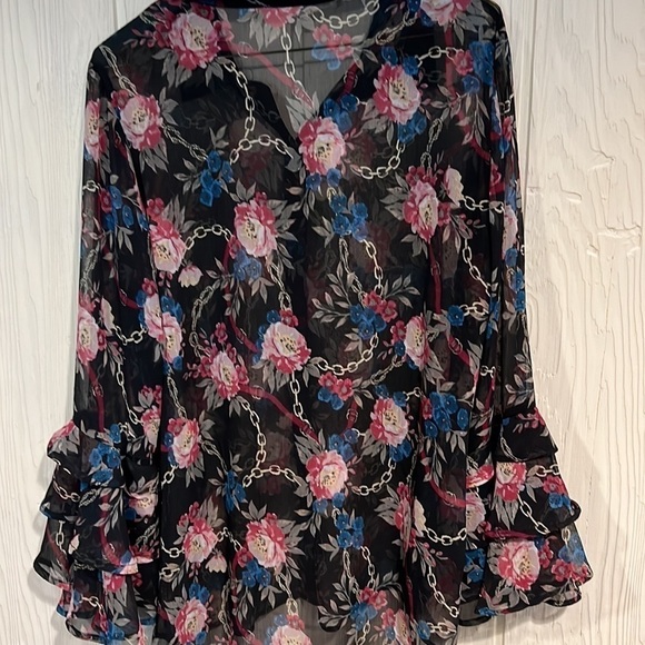 Seven 7 Sheer Floral Long Sleeve Blouse Medium - Picture 5 of 11